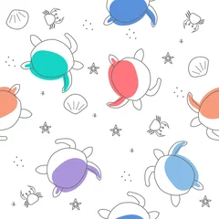 Poster Meerestiere Nahtloses Muster der netten Babyschildkröten auf weißem Hintergrund. Kreative skandinavische Kindertextur für Stoffe, Verpackungen, Textilien, Tapeten, Bekleidung. Vektor-Illustration.