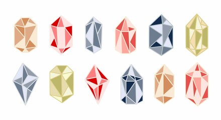Set of colorful magical vintage crystals, diamonds, gems, and jewelry vector illustration elements for beauty products, feminine logo, decoration