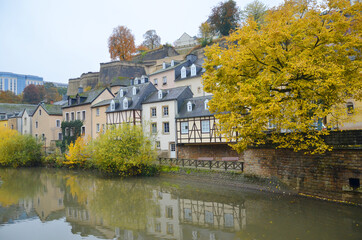 Fototapeta na wymiar Grund district and Alzette river in Luxembourg City.