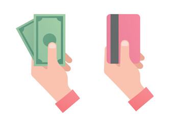 Human hand holding the money. Cash payment. Colored flat illustration. Isolated on white background.