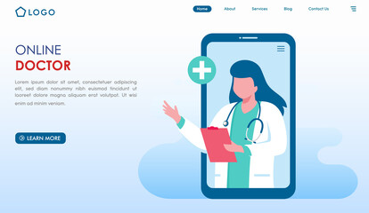 Online doctor consultation with smartphone, paramedic, health consultation, flat vector illustration banner