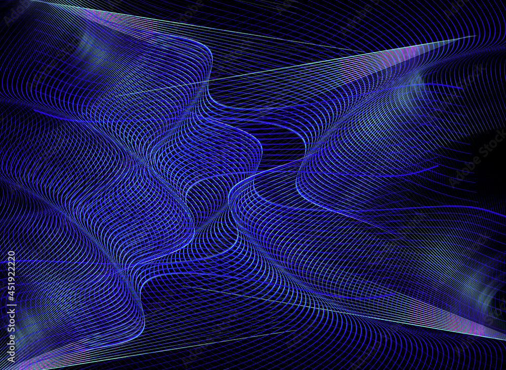Aufkleber abstract fractal wavy background. the blue curves make up transparent wavy elements and propagate in