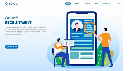 Online recruitment, job hiring concept, candidate employee, online vacancy. Illustration flat vector banner and landing page