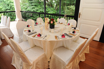 banquet sit down buffet party catering with asian halal menu for corporate and wedding fine dining at luxury hotel restaurant ballroom