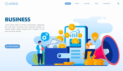 business concept, earn money and profit, online business, digital, landing page flat illustration vector