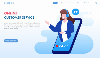 online customer service concept, hotline, contact us, call center, landing page flat illustration vector