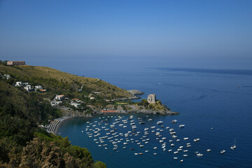 Naklejka na ściany i meble Panoramic view of the coast of San Nicola Arcella, a tourist resort in the Calabria region of Italy.