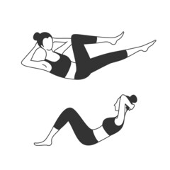 Woman doing sit-ups. Two patterns.