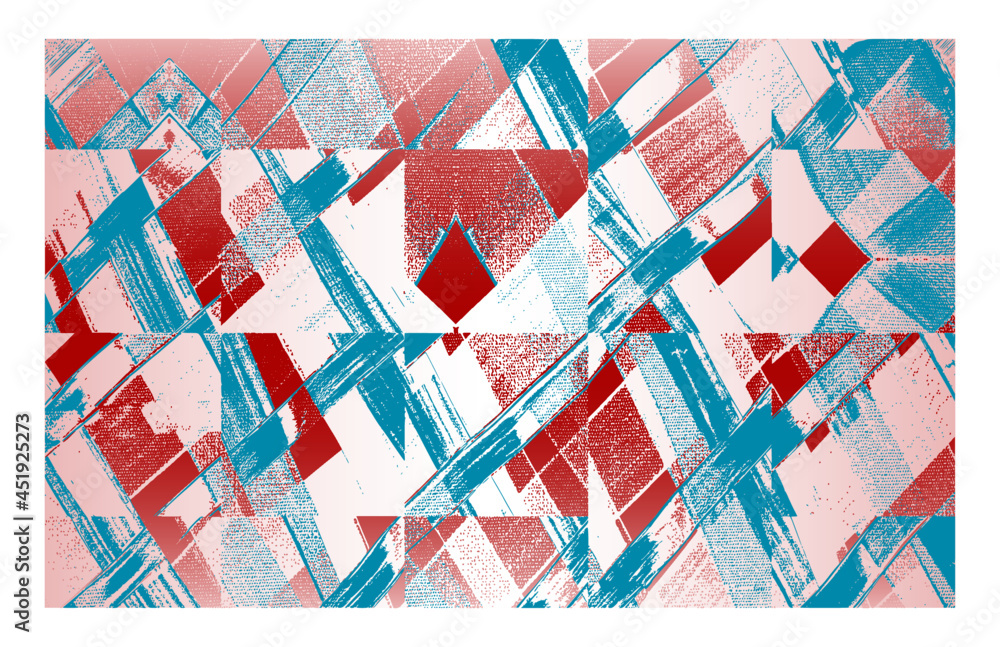 Poster messy strokes on canvas. dirty tile artwork, vector texture. abstract grungy red and teal color back