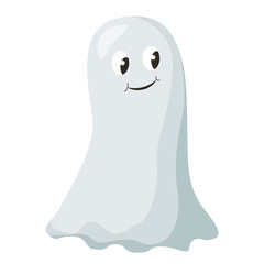 Cartoon Cute little smiling ghost. Halloween decoration. Flat vector illustration isolated on white background