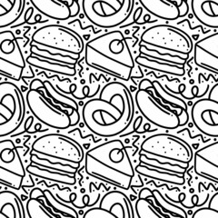 seamless pattern fast food doodles