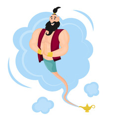 Cute character Genie in a magic lamp