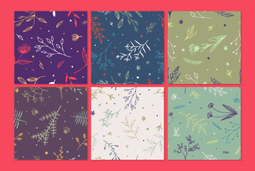 Seamless Pastel Color Floral Pattern Set