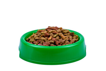 Bowl with pet food isolated on a white background