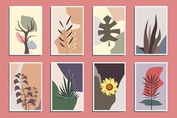 Set of wall art best minimalist plant illustration flat design