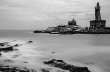 Naklejka premium Iconic View of Kanyakumari Beach with Long Exposure Technique at Tamil Nadu, India.