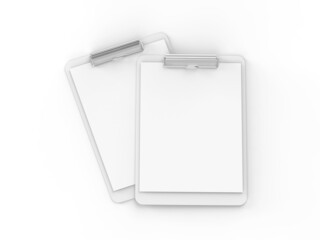 Fototapeta na wymiar Clipboard with A4 paper mock up on isolated white background, 3d illustration