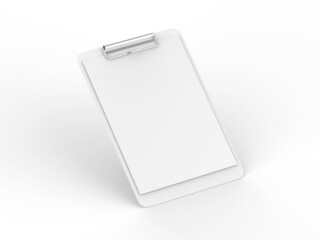 Clipboard with A4 paper mock up on isolated white background, 3d illustration