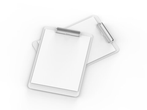 Clipboard with A4 paper mock up on isolated white background, 3d illustration