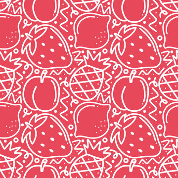 seamless doodles of juicy summer fruits