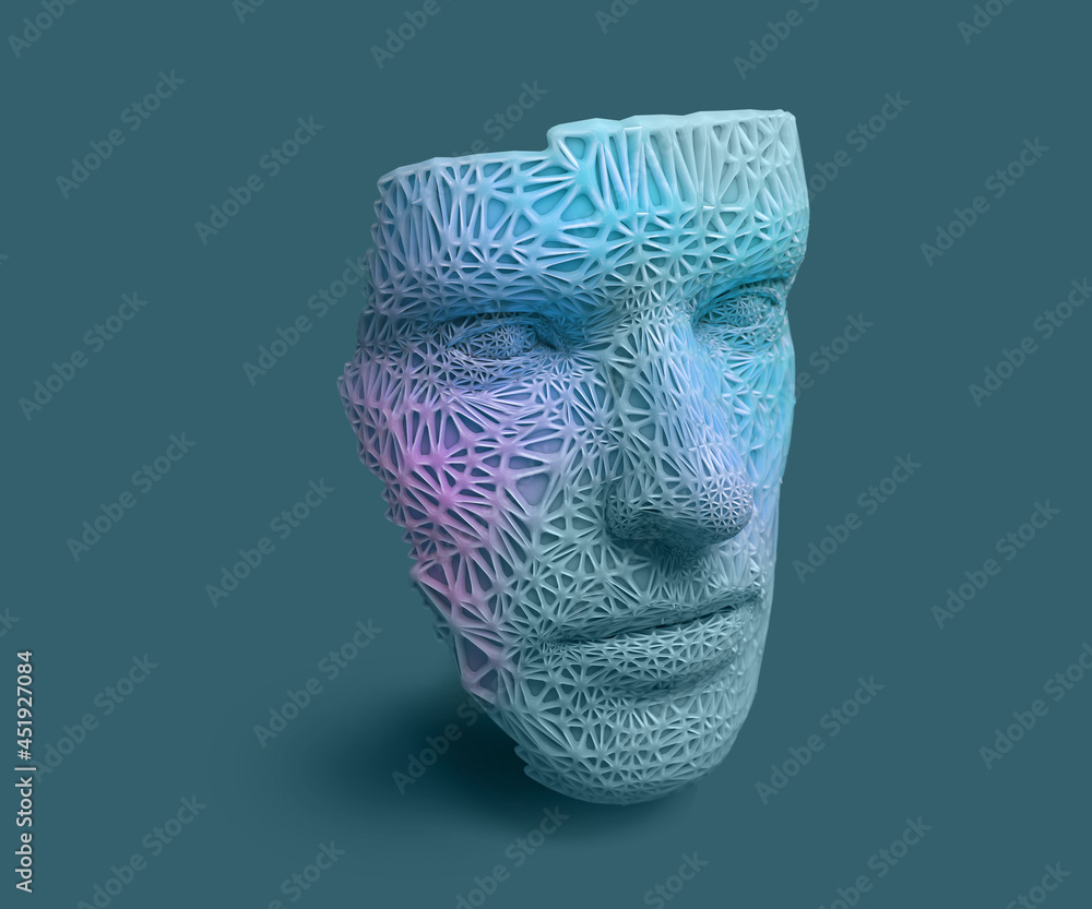 Aufkleber artificial mask, concept of identity. 3d render / rendering.