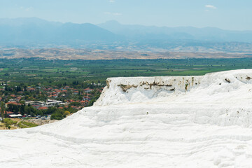 The Pamukkale City Panorama Observed from the Beautiful Travertine Formations