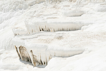 An Incredibly White Travertine Structure at Pamukkale, Turkey