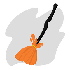 cartoon style witch broom for halloween card, bright accessory for cleaning or party costume