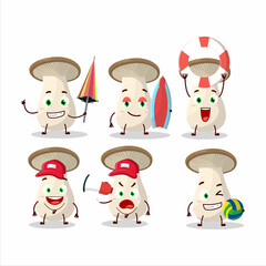 Happy Face king trumpet cartoon character playing on a beach