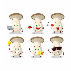 King trumpet cartoon character with various types of business emoticons