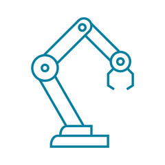 Blue robotic arm line icon. Automation process in industry. Innovation and Artificial intelligence. Factory mechanical robot symbol. Industrial revolution 4.0. Vector illustration, flat, clip art.