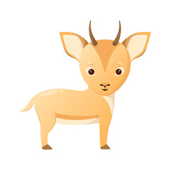 Cute little antelope on a white background. Children's illustration of an animal in a cartoon style.