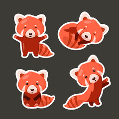 Cute red panda stickers. Children's illustration of funny animals in a cartoon style.