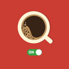 Creative poster with realistic mug and espresso for cafe design. Coffee cup top view.  Vector illustration