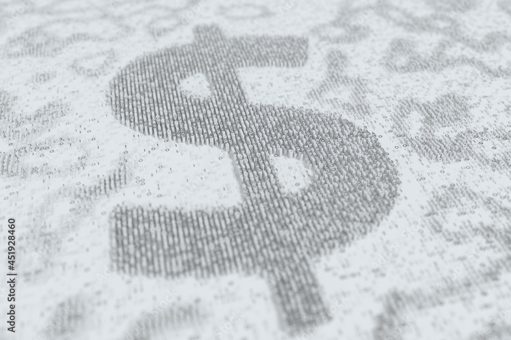 Poster dollar money symbol consisting of numbers. digital currency or crypto fintech related conceptual 3d 