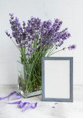 A bouquet of lavender in the interior of a kitchen.