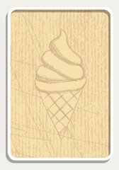 Simple flat illustration of ice cream in a waffle cup.  Vector vintage card in beige color