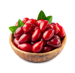 Sweet dogberry in wooden plate on white backgrounds