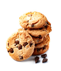 Homemade cookies with chocolate chip on white backgrounds
