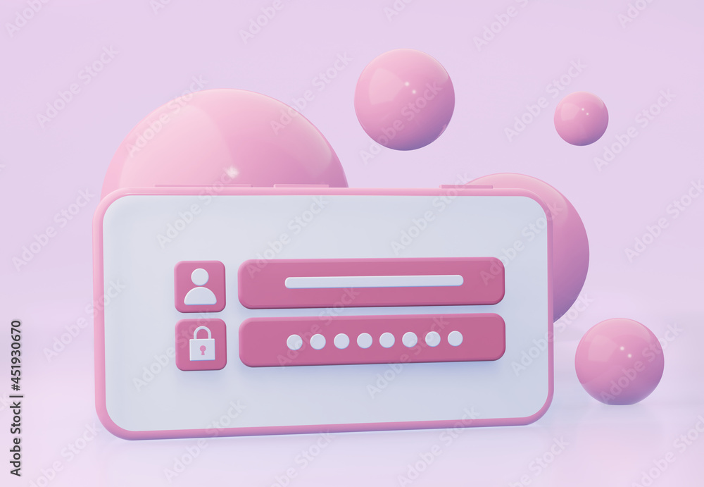 Poster username and password on mobile phone. 3d rendering