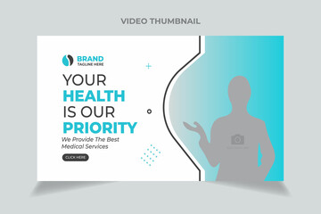 Medical healthcare video thumbnail and editable web banner for hospital live workshop business template. Customizable web banner template and thumbnail