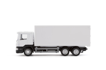 White cargo delivery truck miniature isolated on white background with clipping path