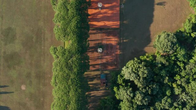 Aerial overhead view of tennis courts in a resort of the islands of Brijuni.