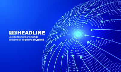 Line around pixel earth converges a point Internet globalization concept