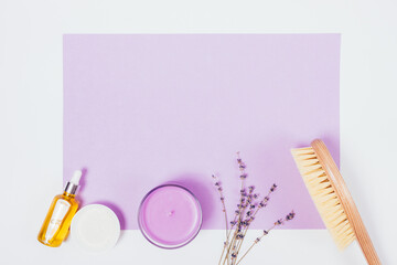 Natural home spa treatments with lavender flowers
