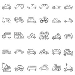 Outline city vehicles flat icon collection set