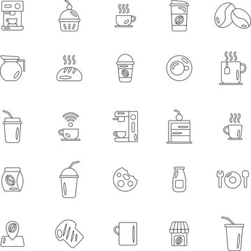 Outline Coffee Shop flat icon collection set 
