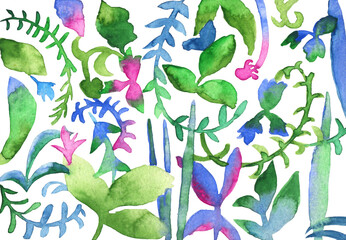 Flowers watercolor pattern on white background