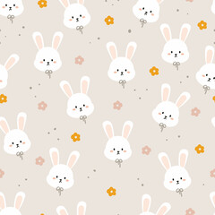 Seamless pattern with cute cartoon bunny and flowers for fabric print, textile, gift wrapping paper. colorful vector for textile, flat style