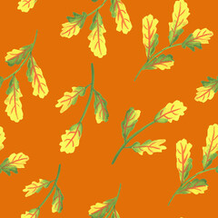 Autumn seamless pattern with yellow oak leaves